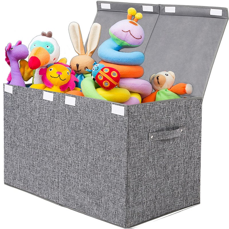 popoly Large Toy Box Chest with Lid, Collapsible Sturdy Toy Storage Organizer Boxes Bins Baskets for Kids, Boys, Girls, Nursery, Playroom, 25"x13" x16" (Linen Gray) - Image 1